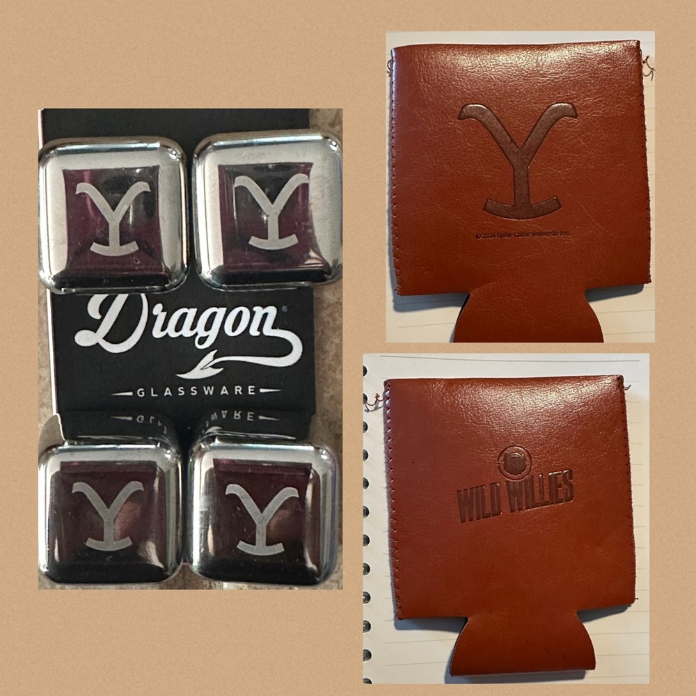 Yellowstone Dragon Glassware Silver Whiskey Stones & Coozie brand new